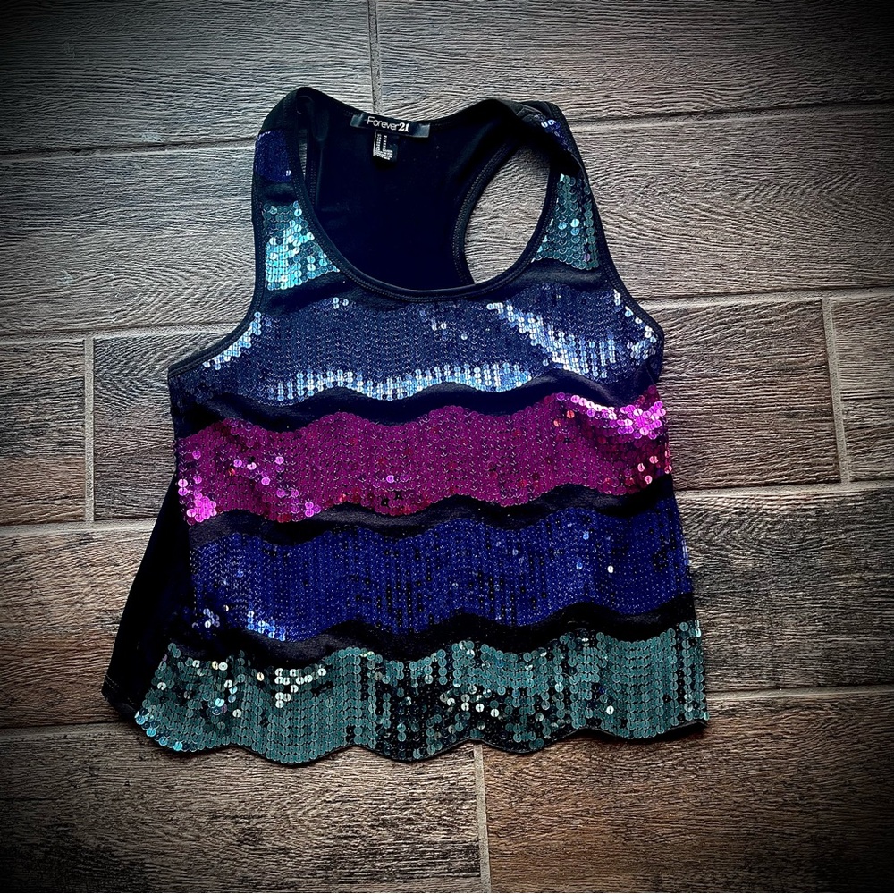 Forever 21 sparkly Sequin Striped Tank Top M